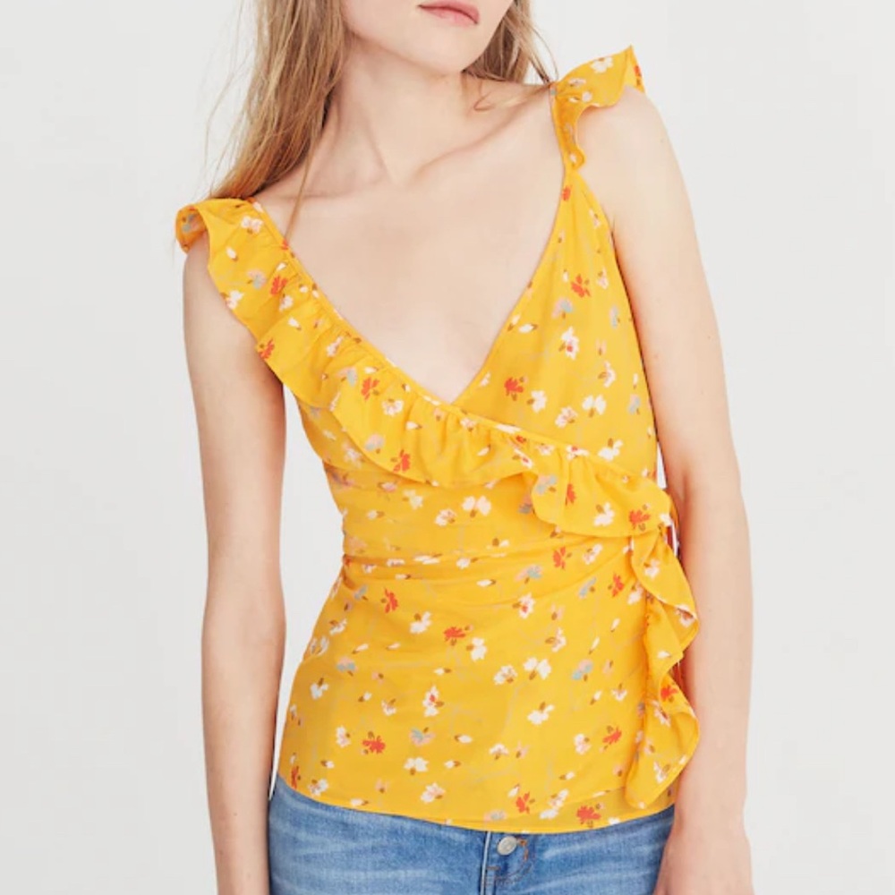 Madewell Silk Wrap Cami Top in Painted Carnations Size 2